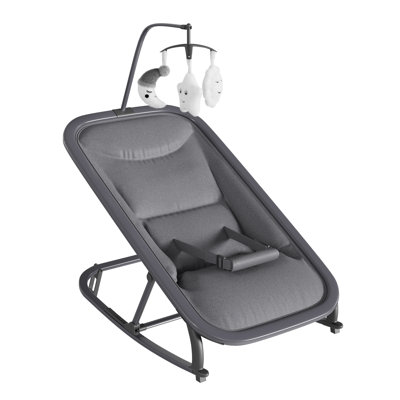 Lightweight Aluminum Baby Rocker & Swing Chair – 3 Recline Positions, Breathable Fabric, Safety Harness, Lockable Rocking, Toy Bar, Portable Collapsible Infant Bouncer Seat – Gray – United States