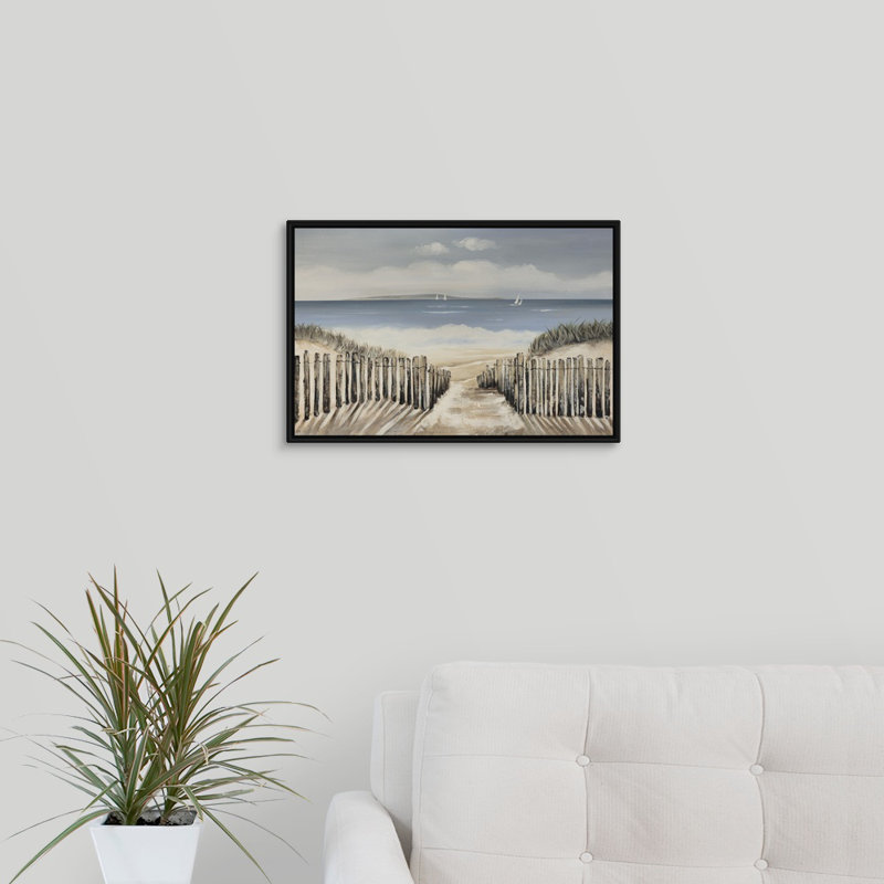 « seascape escape », peinture sur toile, H 13,7 po x l 19,7 po x p 1,75 po, Cadre flottant noir
