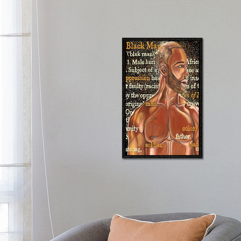 Black Man - Painting on Canvas, 152.5 cm H x 101.5 cm W, Black Framed