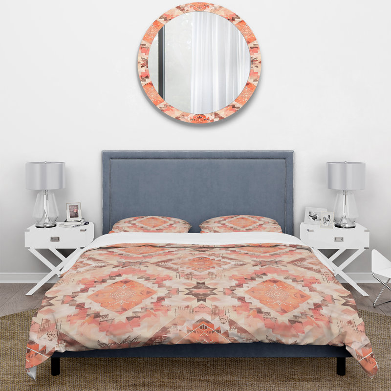 Ensemble de housse de couette Peach Boho Pastel Warm Pattern II - Boho, Housse de couette simple + 2 taies décoratives st