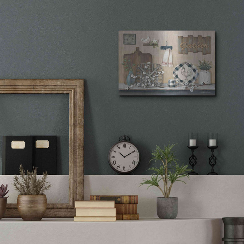 «Farmhouse Kitchen» par Pam Britton, art mural en métal, 36 po x 24 po, H 12 po x l 16 po