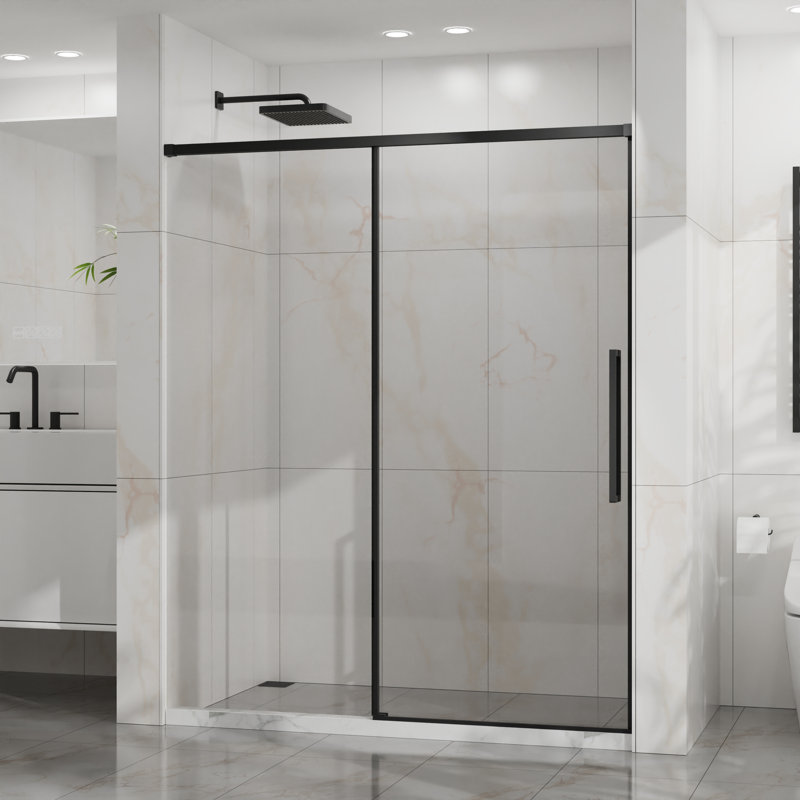Porte de douche coulissante noire sans cadre de 56 po à l 60 po x H 72 po Ben