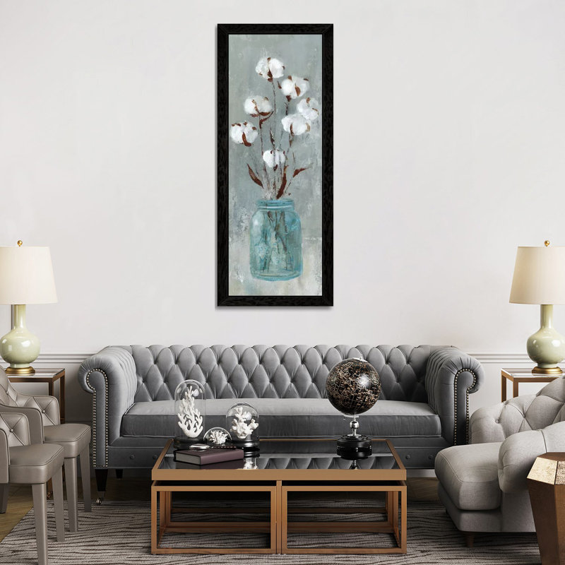 Stalks Of Cotton II by Carol Robinson - Panoramic Print on Canvas, 121.92 cm H x 40.64 cm W, Black Floater Framed