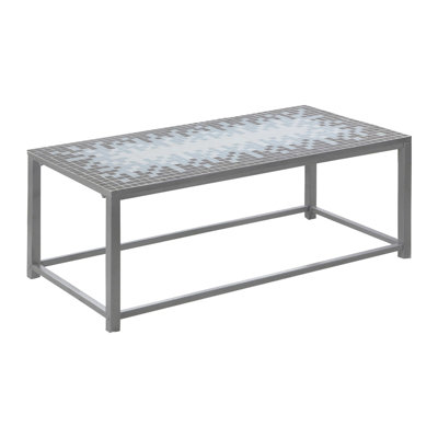 Quinn Coffee Table, Rectangular 42 Inch, Elegant Blue Tile, Gray Metal -  Benjara, BM320204