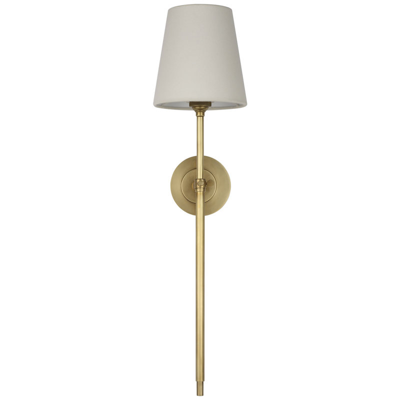 Thomas O'Brien Bryant 27" Cordless Tail Sconce with Linen Shade, Hand-Rubbed Antique Brass