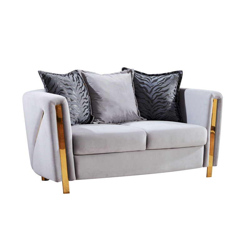 Causeuse Nahri beige, Velours gris velours