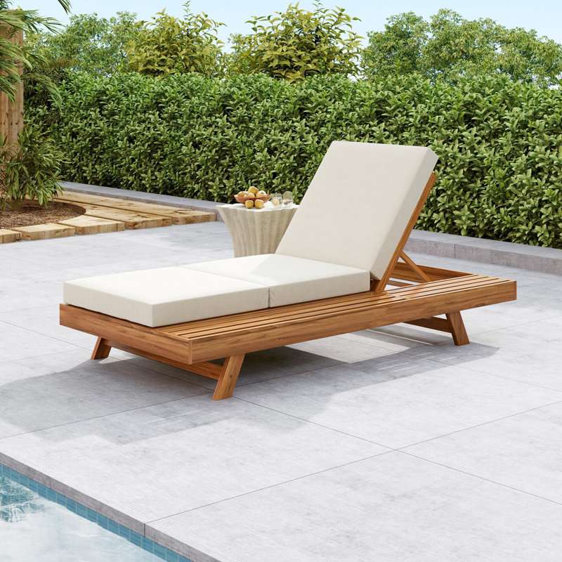 Ensemble de méridienne de salon, espace disponible sur un côté, bois d'acacia massif avec coussin de détente (triple fois)