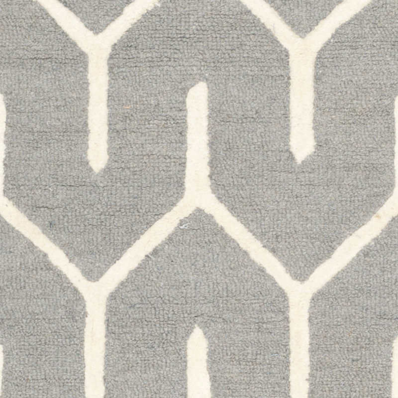 Gray and Ivory Hand-Tufted Wool Geometric 6' x 6' Rug