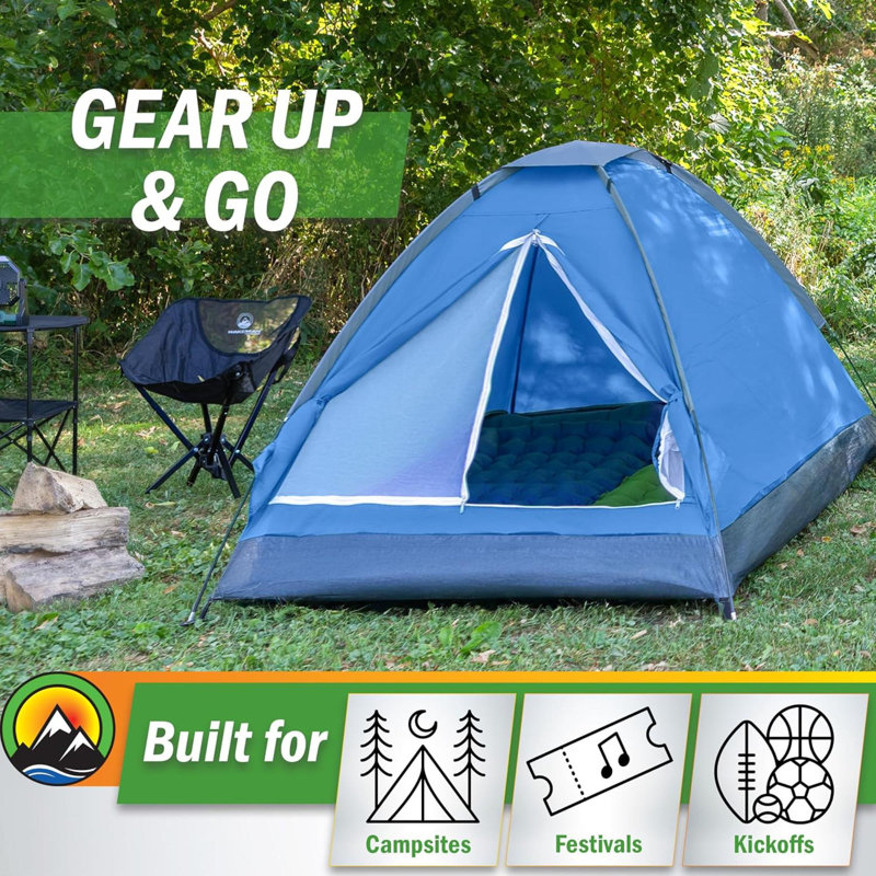 2 Person Dome Tent Easy Set Up Shelter With Rain Fly And Carrying Bag For Camping, Blue