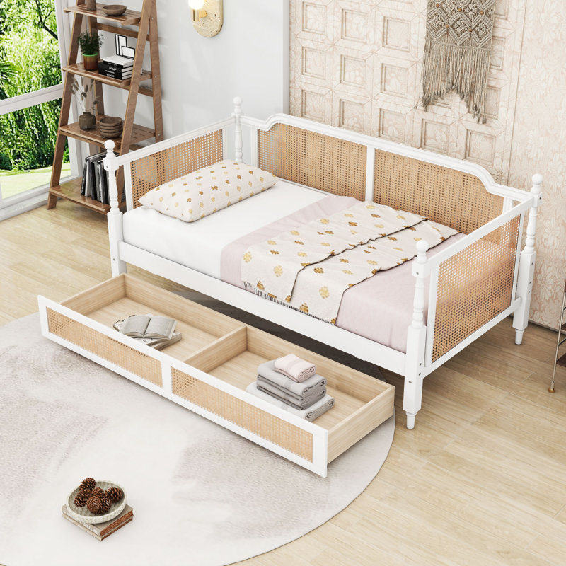 Wooden Daybed with 2 Drawers and Slats, Twin, Antique White
