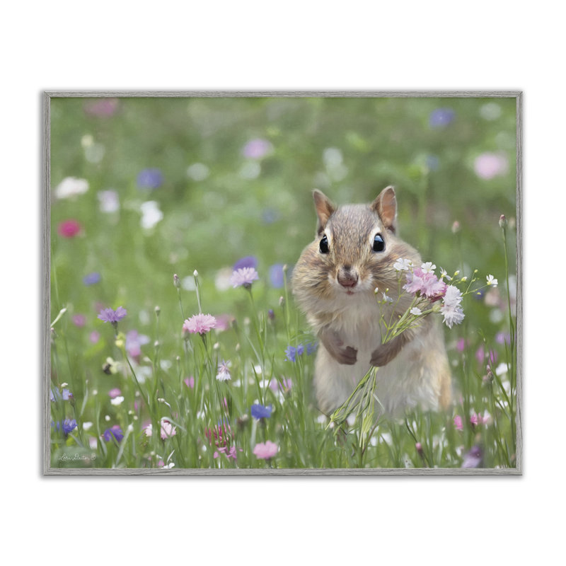 Chipmunk cueillant des fleurs, estampe numérique par Lori Deiter, Estampe numérique Farmhouse, H 16 po x l 20 po