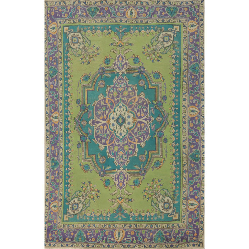 Tapis traditionnel rétro vert 6 x 9