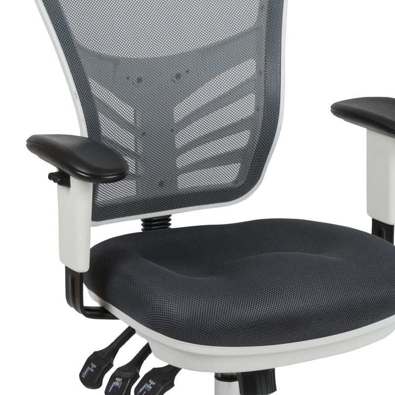 Chaise de bureau ergonomique en filet à dossier moyen avec accoudoirs réglables Siyer, Gris foncé, Blanc