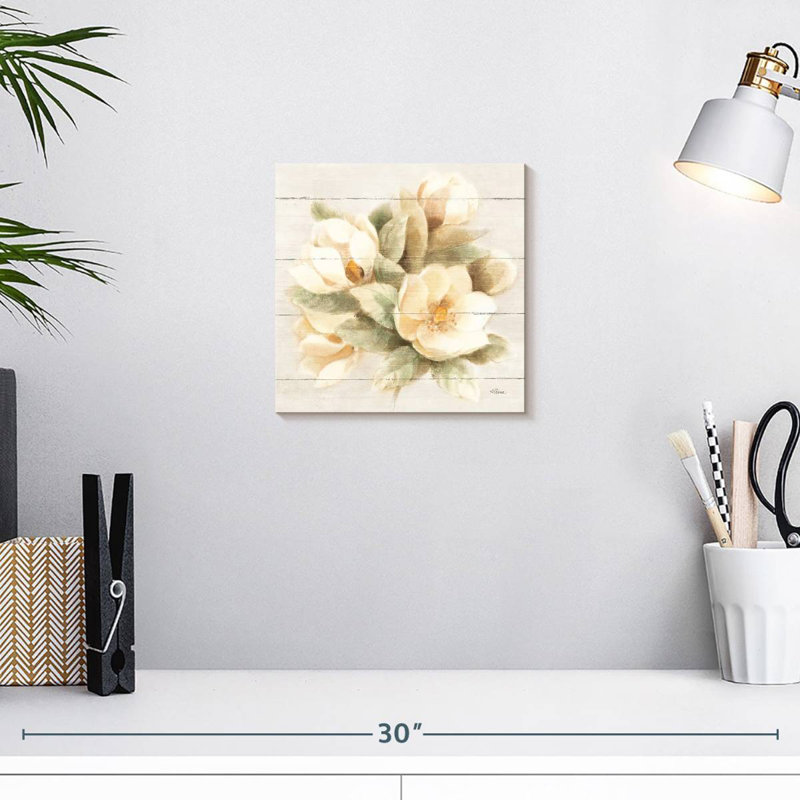 Ivory Magnolia On Wood, 10" H x 10" W