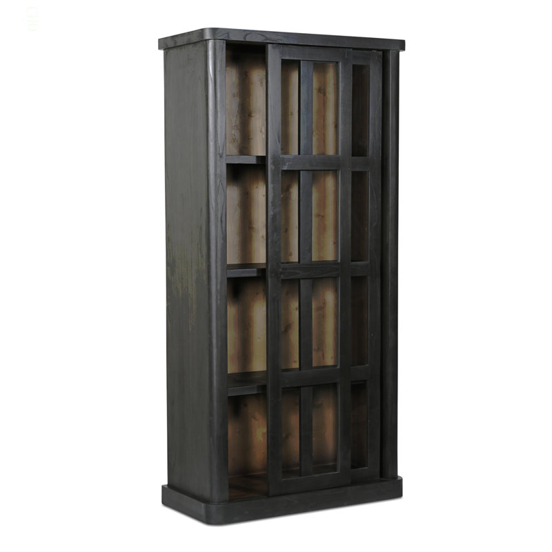 Armoire, cadre en bois de neem massif, portes coulissantes en verre, coins arrondis