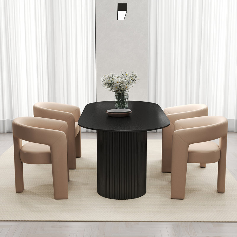 Ensemble de table de salle à manger ovale, 5 pièces: table, 4 chaises, Kaki