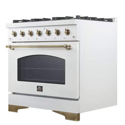 Forno Antico 36-inch Gas Range with 6 Sealed Burners 71,000 BTU, 4.5 cu.ft. Convection Oven, Antique Brass Design, Energy Efficient -  FFSGS6219-36WHT