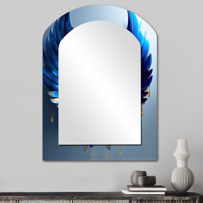 Blue And Gold Angel Wings V - Wings Angel Asymmetrical Wall Mirror, White Arch Decorative Mirror, Printed Metal Art