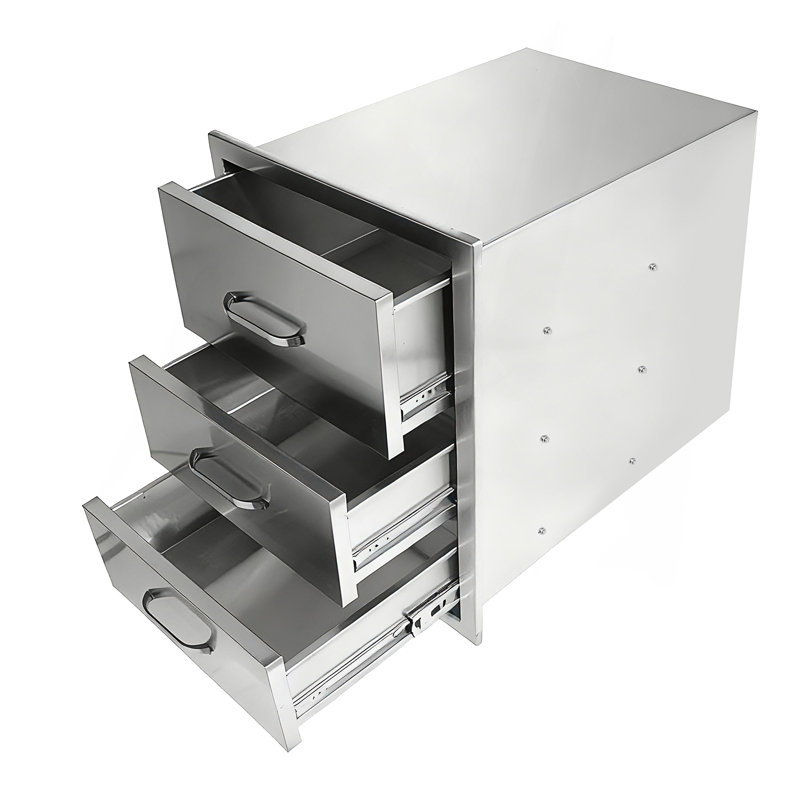Outdoor Kitchen Drawers Stainless Steel, Flush Mount Triple Drawer