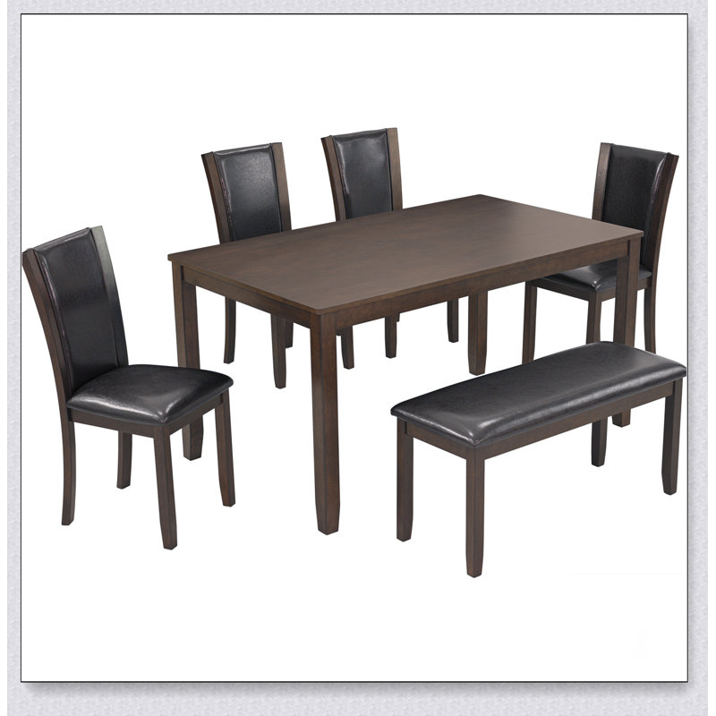 Ensemble de table de salle à manger 6 pièces avec banc et chaises, ensemble de table à manger en bois pour 6 personnes, ensemble de table de salle à manger de style rustique pour 6 personnes Farmhouse