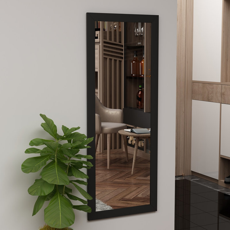 Elegant Black Wall Mirror, 15.7 x 41.3 x 0.8 inches | 100% MDF & Ecological Flotal-E Glass | Modern Design, Easy Wall-Mount | Perfect for Home Decor, Entryway, Living Room & Bathroom Spaces