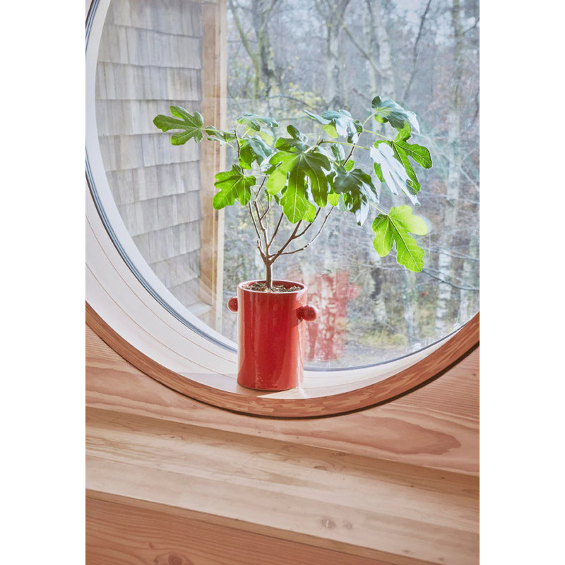 Inka Round Terracotta Planter, 12.2" H x 12.05" W x 8.66" D, Cherry Red
