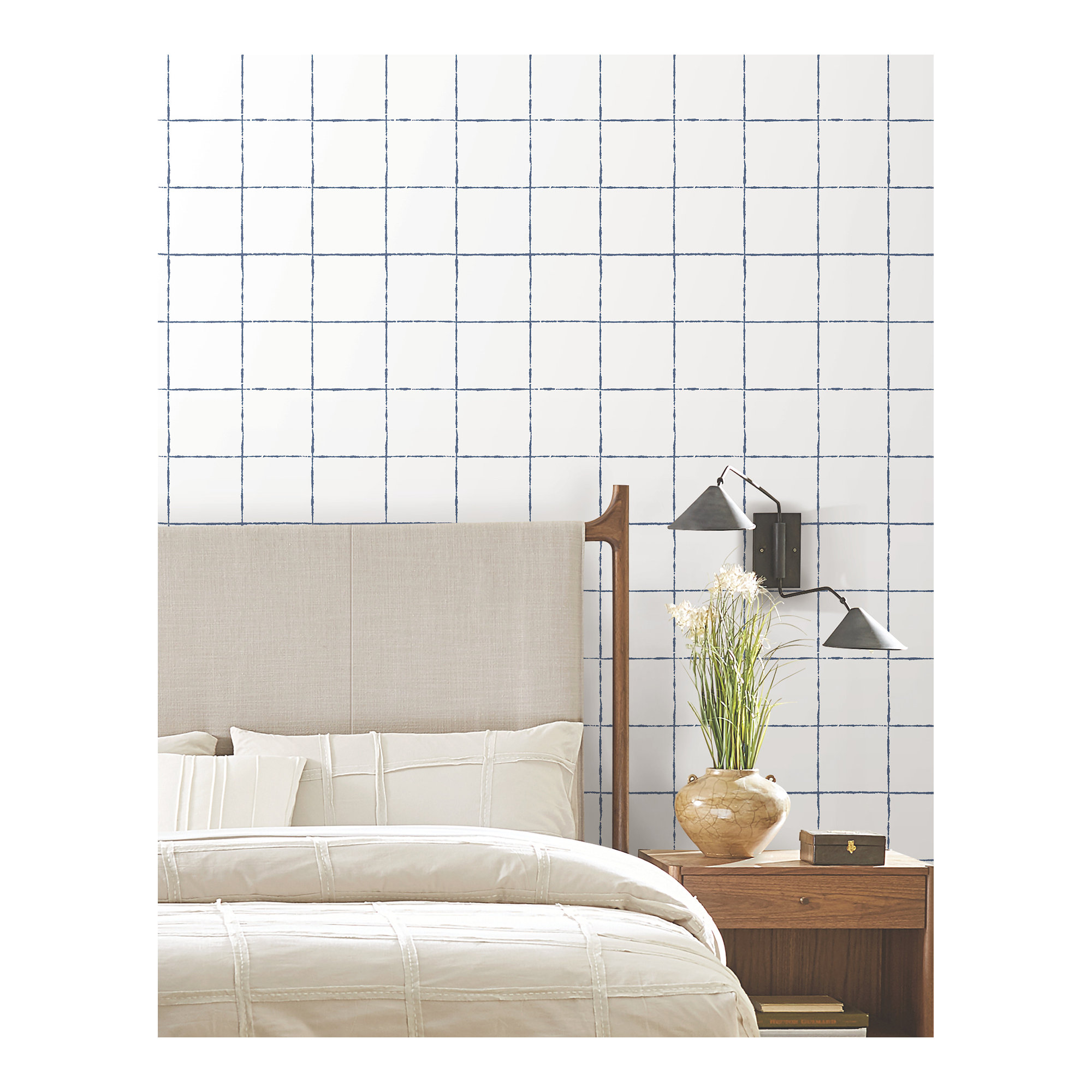 La Vitre Plaid Wallpaper, Blue