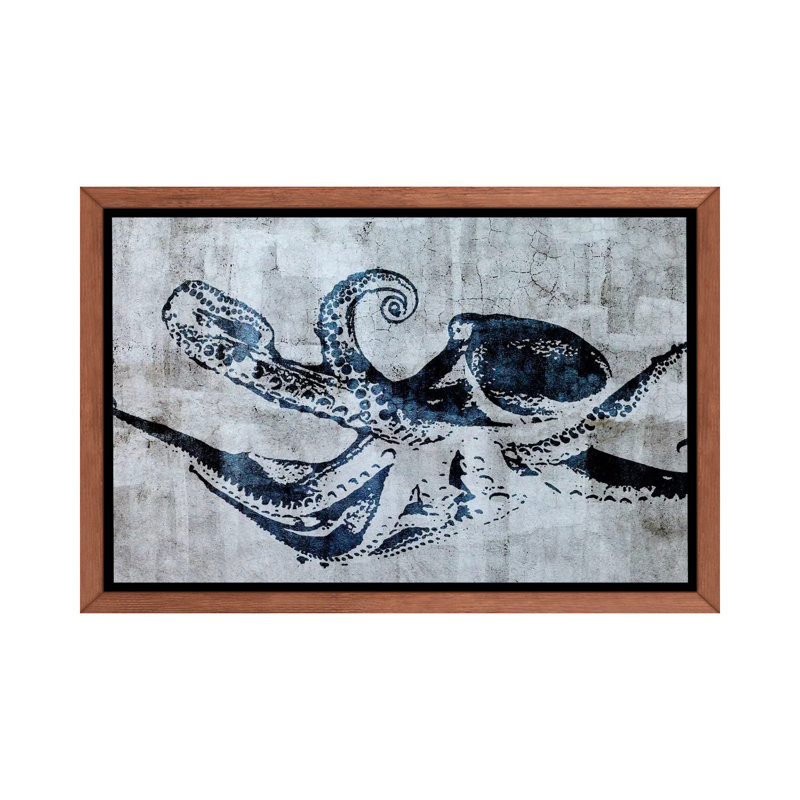 Impression d’art graphique, "Octopus Street art", H 40 po x l 60 po x 1,5 po, Toile avec cadre brun classique