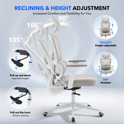 Chaise de bureau ergonomique en filet à dossier haut avec accoudoirs réglables en 3D, support lombaire réglable, inclinaison de 135 °, capacité de poids de 300 lb pour le bureau à domicile et les jeux