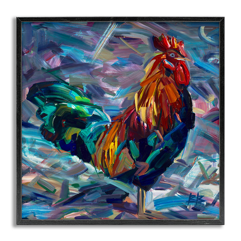 Abstract Crosshatch Rooster Framed Giclee Art by Borcherding, Farmhouse Gray Framed Giclee, 12" H x 12" W