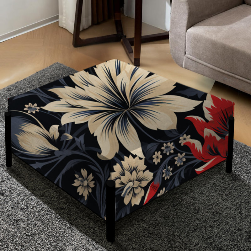 Motif floral damassé rouge et beige