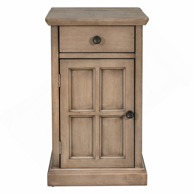 Table d'appoint Classic Vintage Livingroom avec ports USB et un tiroir multifonctionnel avec porte-gobelets, brun antique