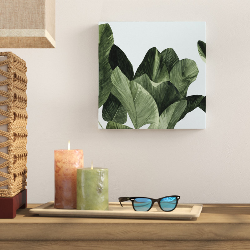 «Celadon Palms I», peinture sur toile tendue, H 12 po x l 12 po