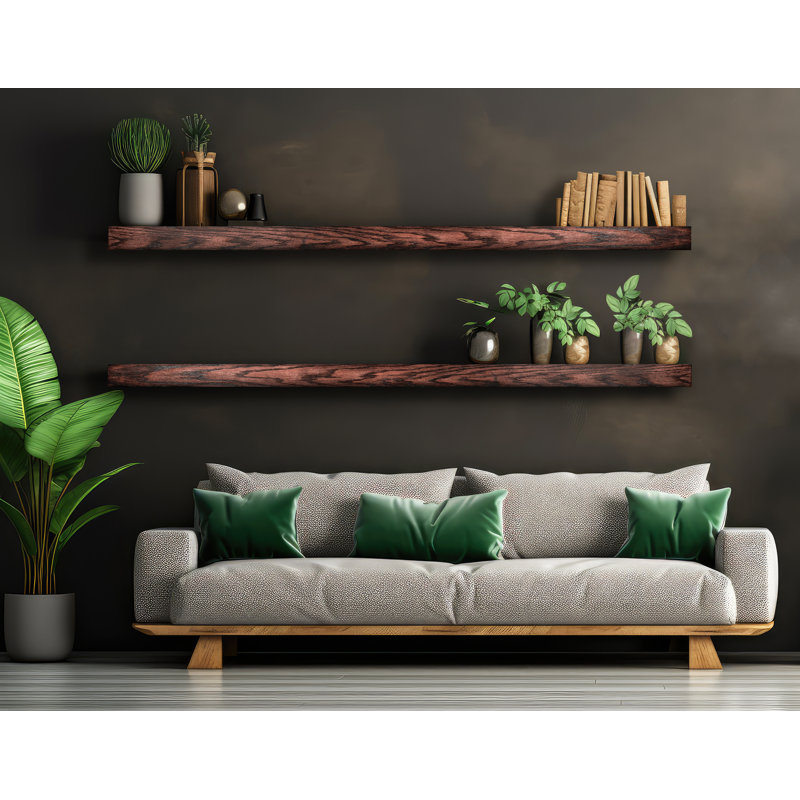 Emerald Lee 2 Piece Oak Floating Shelf, Cerise noir, H 3 po x l 72 po x P 4 po