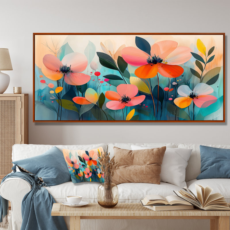 «Isaurinda Botcanical Wildflowers Petals In The Breeze I», art mural sur toile fleurs sauvages, H 28 po x l 60 po, Brun