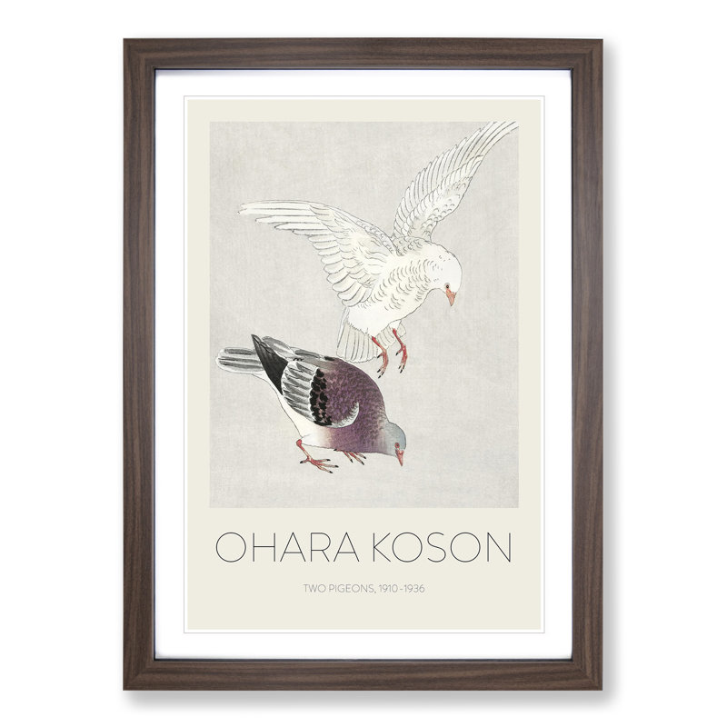 Two Pigeons by Ohara Koson - Picture Frame Art Prints, Walnut, 36cm H x 27cm W x 2cm D