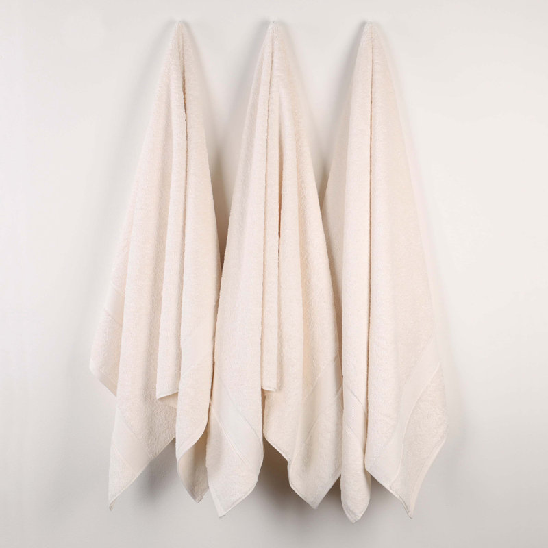 Ensemble de serviettes en coton biologique Lyndon, Ivoire ivoire, Ensemble de 3 serviettes de bain
