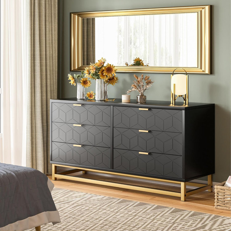 Commode 6 tiroirs pour la chambre à coucher, commode avec base, armoire de commode pour commode moderne, grande commode pour couloir, placard