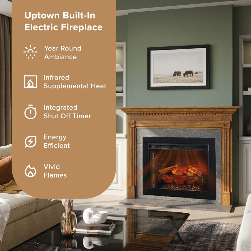 Electric Smart Fireplace with Heat, 23-Inch