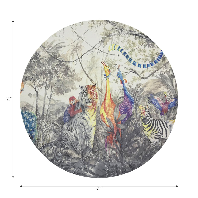Arcadia Tiger And Zebra Scene Vegan Leather Round Coasters