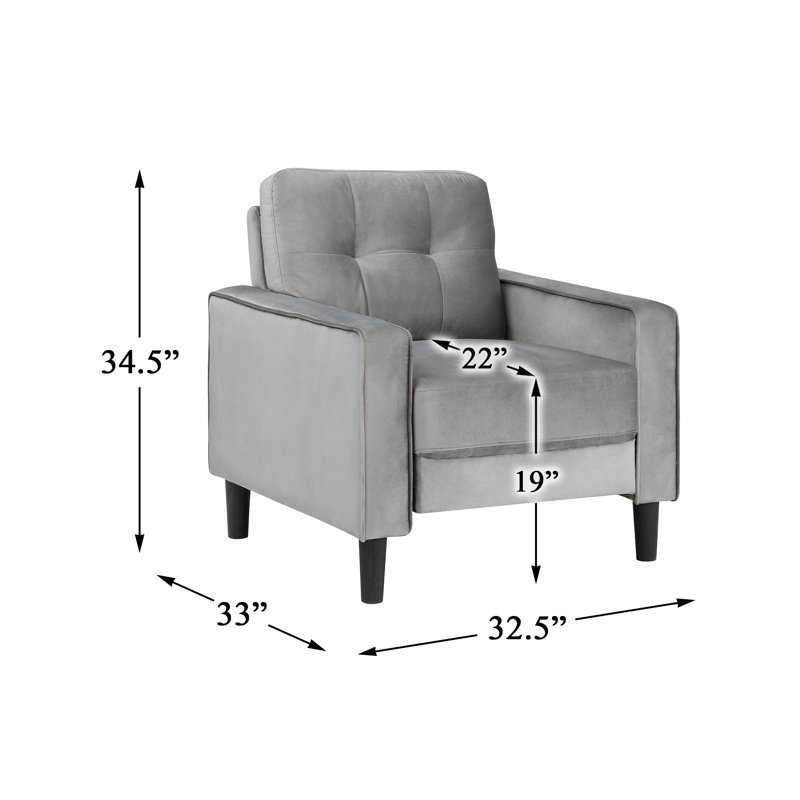 32,5 po W Fauteuil droit carré en velours (ensemble de 2), Velours gris