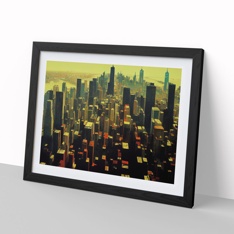 XH1022-6181X Modern Skyline New York City - Single Picture Frame Print, Black, 34cm H x 46cm W x 2cm D