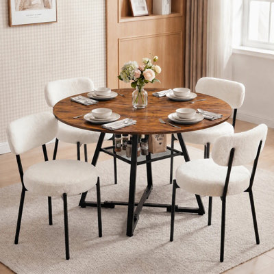 Amous Industrial 47" Round Dining Table With Upholstered Dining Chairs,  Kitchen Table Set