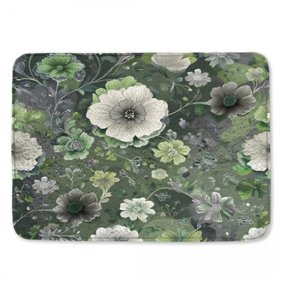 Tapis de bain vert à motif floral