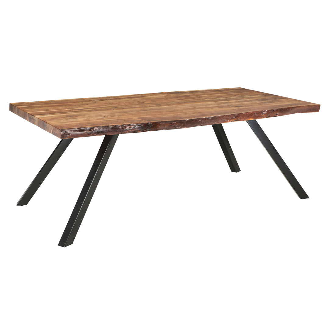 Caren Acacia Solid Wood Top Metal Base Dining Table Union Rustic