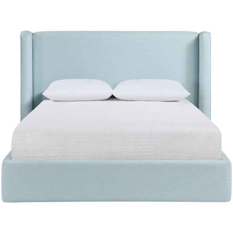 Kendall Wanaque Linen Textured Fabric Upholstered Bed, King, Light Blue Linen Textured Fabric