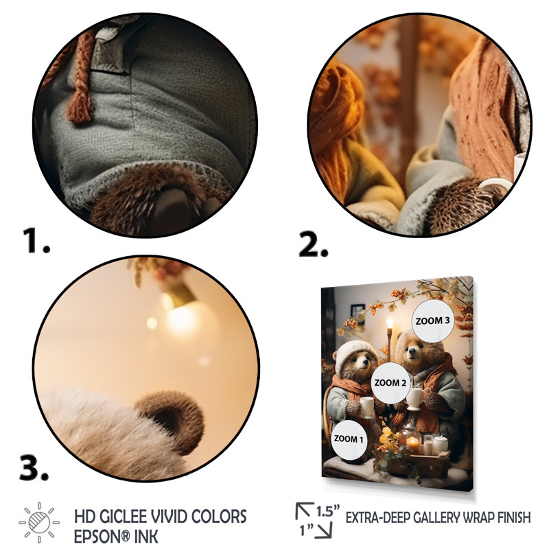 «Brown Winter Nursery Wonderland Bears I», art mural ours en peluche, Cadre flottant noir, H 32 po x l 24 po