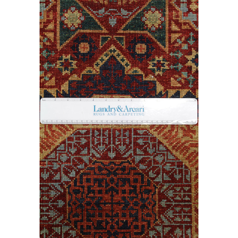 Tapis unique nouvel âge 2 pi 7 po x 19 pi 3 po Mamluk en rouge / rouille / bleu / noir