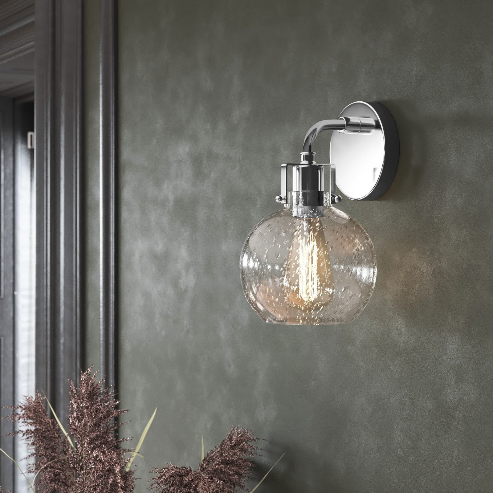 Byrne Single Light Dimmable Armed Sconce, Chrome