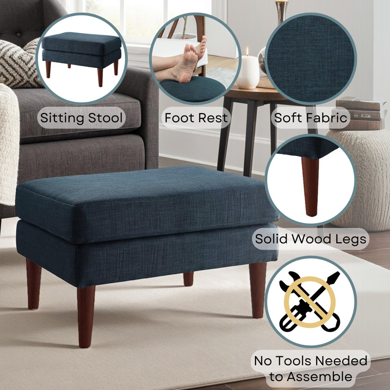 Corwith Upholstered Ottoman, Dark Blue Fabric/Natural